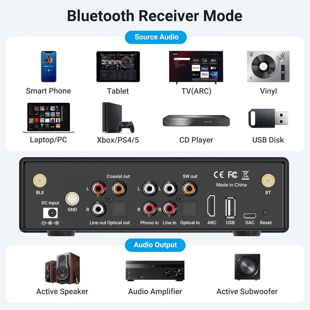 Arylic BP50 Bluetooth Preamplifier With ESS ES9023P DAC