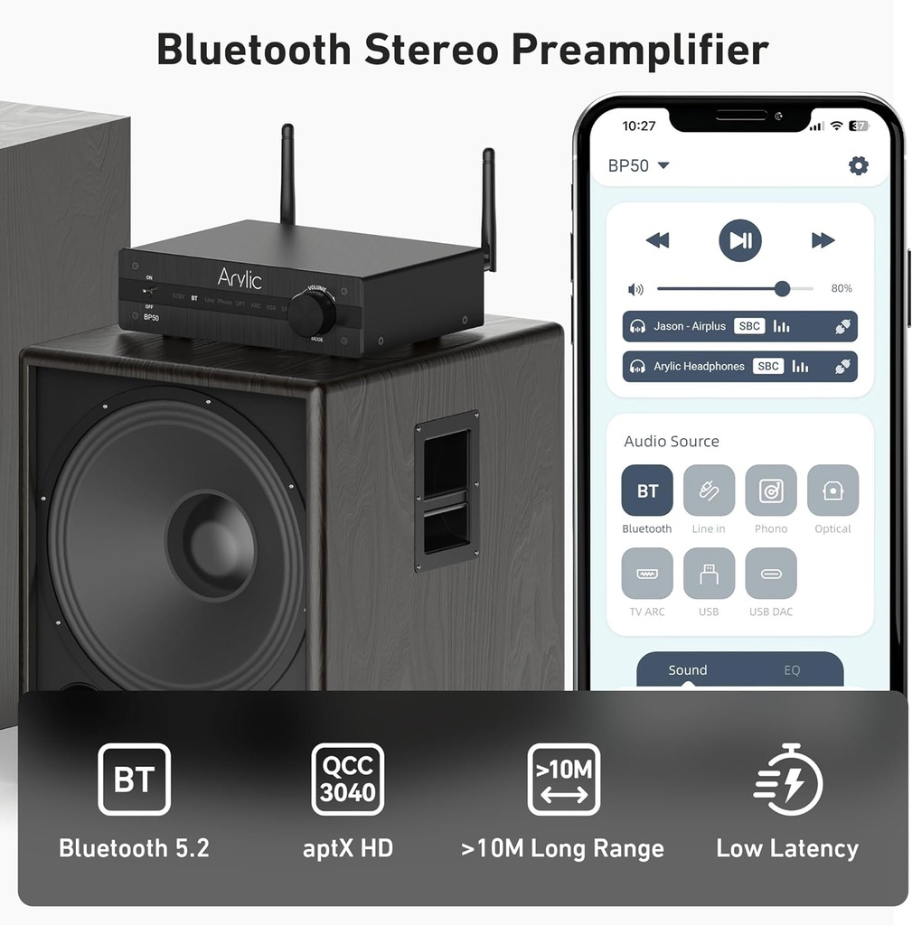 Arylic BP50 Bluetooth Preamplifier With ESS ES9023P DAC
