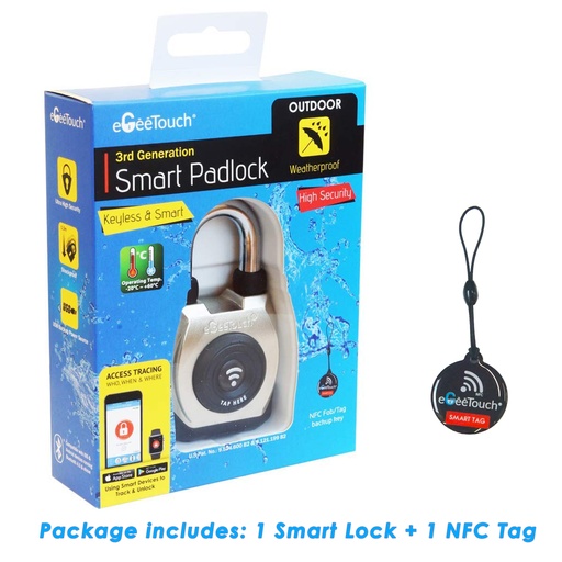 [281-50701B31] eGeeTouch Outdoor Smart Padlock 3rd Gen, Weatherproof (Short Shackle)